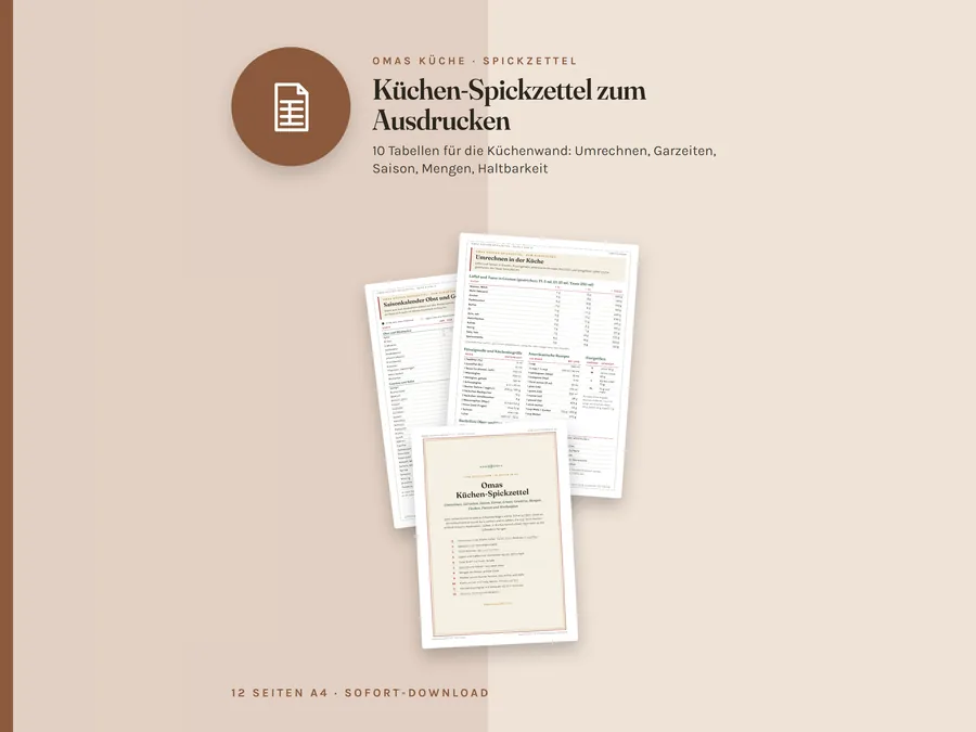 Omas Küchen-Spickzettel zum Ausdrucken