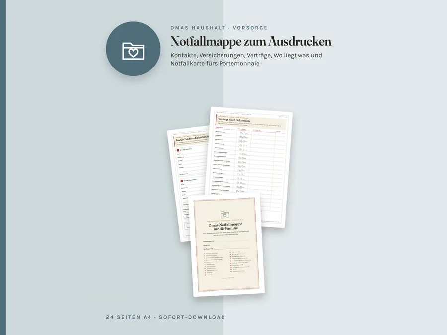 Omas Notfallmappe zum Ausdrucken