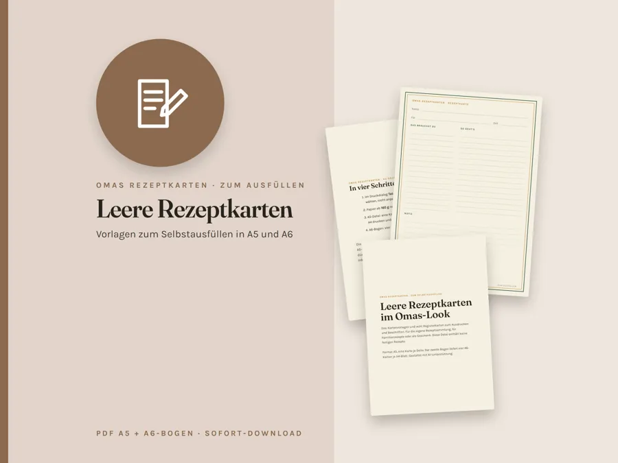 Leere Rezeptkarten zum Ausfüllen